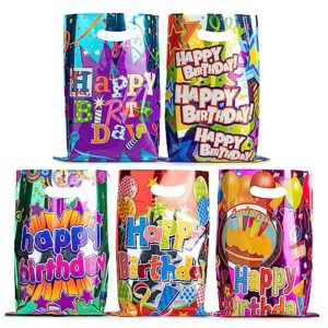 40pcs happy birthday party favor gift bags, birthday goodie bags with handles, colorful plastic party favor wrapping bag for kids birthday party, candy, gift, present, parties, princess, girls, boys, adult