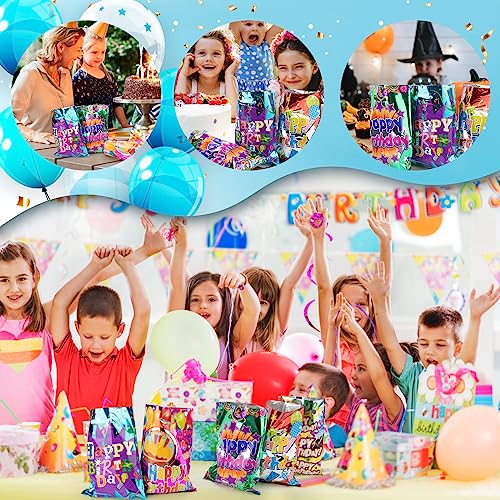 40PCS Happy Birthday Party Favor Gift Bags, Birthday Goodie Bags with Handles, Colorful Plastic Party Favor Wrapping Bag for Kids Birthday Party, Candy, Gift, Present, Parties, Princess, Girls, Boys, Adult