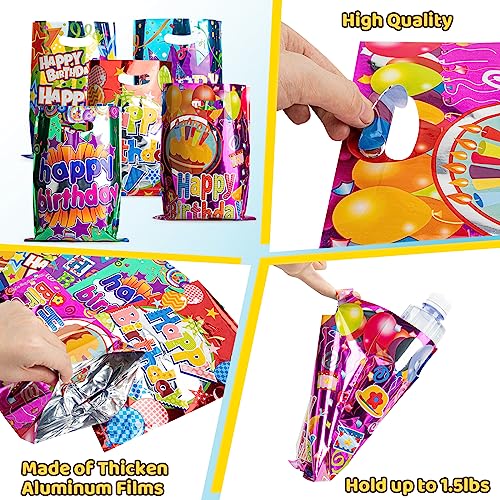 40PCS Happy Birthday Party Favor Gift Bags, Birthday Goodie Bags with Handles, Colorful Plastic Party Favor Wrapping Bag for Kids Birthday Party, Candy, Gift, Present, Parties, Princess, Girls, Boys, Adult