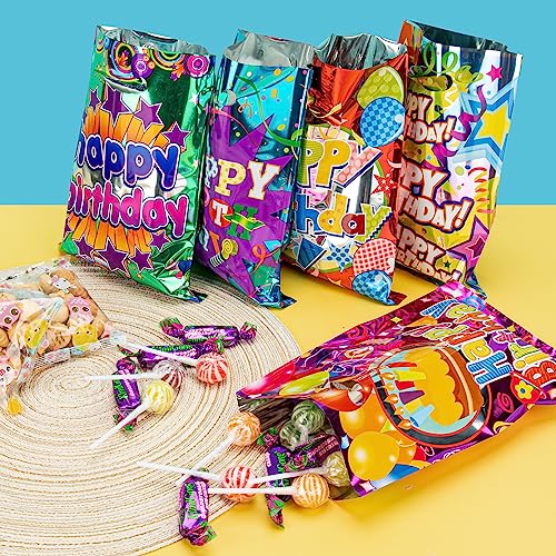 40PCS Happy Birthday Party Favor Gift Bags, Birthday Goodie Bags with Handles, Colorful Plastic Party Favor Wrapping Bag for Kids Birthday Party, Candy, Gift, Present, Parties, Princess, Girls, Boys, Adult