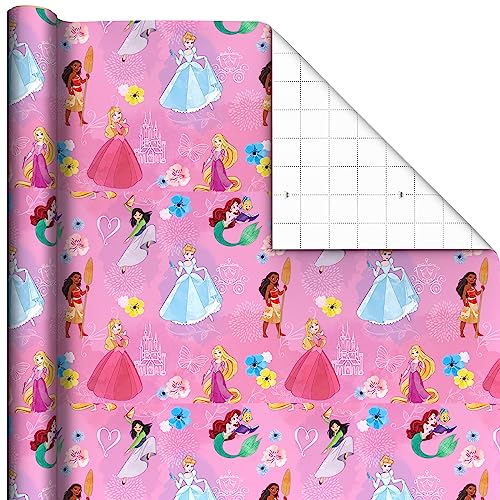 Hallmark Disney Princess and Frozen Wrapping Paper with Cutlines on Reverse (3 Rolls: 60 Square Feet Total) for Birthdays, Christmas, Valentine's Day