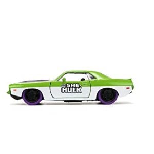 Marvel 1:32 1973 Plymouth Barracuda Die-Cast Car & 1.65" She-Hulk Figure, Toys for Kids and Adults