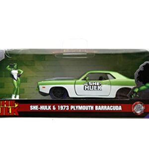 Marvel 1:32 1973 Plymouth Barracuda Die-Cast Car & 1.65" She-Hulk Figure, Toys for Kids and Adults