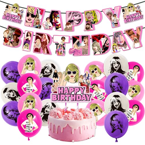 22pcs HD Taylor Singer Birthday Decorations, Taylor Singer Birthday Party Decorations Set Includes Taylor Singer Birthday Banner, Taylor Singer Cake Topper and Taylor Singer Balloons, for Singer Party