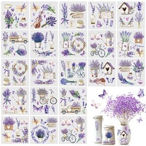 honoson 20 sheets lavender iron on transfers for crafts flower heat transfer stickers vintage purple floral iron on decals patches lavender iron on sticker for home furniture diy paper wood (lavender)