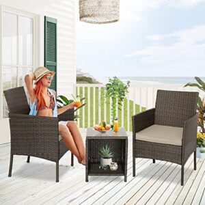 Furnimy 3 Pieces Outdoor Furniture Wicker Patio Set Bistro Set Outdoor Conversation Set PE Rattan Patio Dining Set for Porch Balcony Yard (Mix Brown-Gray)