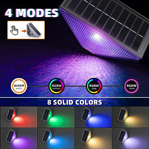 NIORSUN Solar Step Lights, 8 Solid Colors and 2 RGB Color Changing Modes Solar Stair Lights Outdoor Waterproof Led, Upgraded Trapezoidal Deck Lights for Porch Decor Patio Garden Yard Outside(6 Pack)