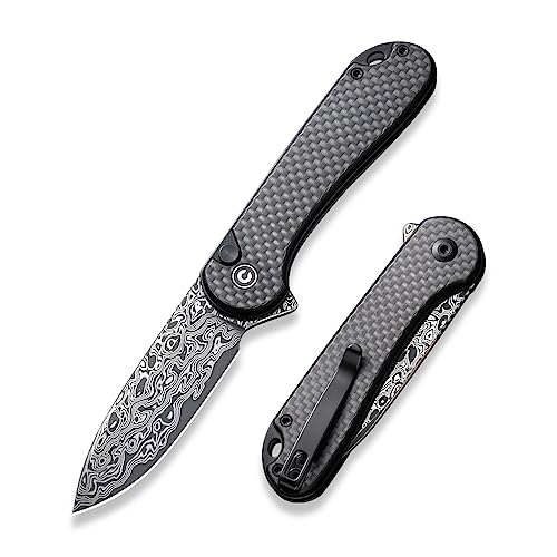 CIVIVI Elementum II Pocket Folding Knife, 2.96" Damascus Blade Utility Knife with Deep Carry Pocket Clip for EDC C18062PB-DS1