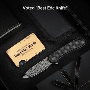 CIVIVI Elementum II Pocket Folding Knife, 2.96" Damascus Blade Utility Knife with Deep Carry Pocket Clip for EDC C18062PB-DS1