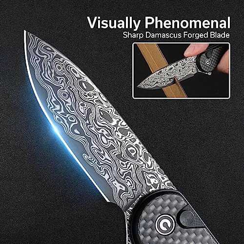 CIVIVI Elementum II Pocket Folding Knife, 2.96" Damascus Blade Utility Knife with Deep Carry Pocket Clip for EDC C18062PB-DS1