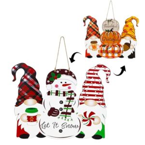 reversible fall thanksgiving decor/christmas decorations for home indoor outdoor, thankful pumpkin fall door decor porch wall door hanger, christmas wreath wall decor buffalo plaid let it snow sign