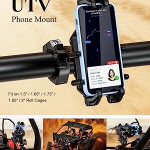 BRCOVAN UTV Phone Mount with Vibration Dampener & High-Speed Secure Lock, Anti-Theft UTV Roll Bar Cellphone Holder Fit Roll Cage Diameter 1.5'' 1.65'' 1.75'' 1.85'' 2'', for 5.4''-7.2'' Smartphones