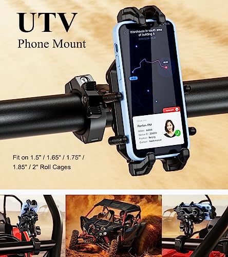 BRCOVAN UTV Phone Mount with Vibration Dampener & High-Speed Secure Lock, Anti-Theft UTV Roll Bar Cellphone Holder Fit Roll Cage Diameter 1.5'' 1.65'' 1.75'' 1.85'' 2'', for 5.4''-7.2'' Smartphones