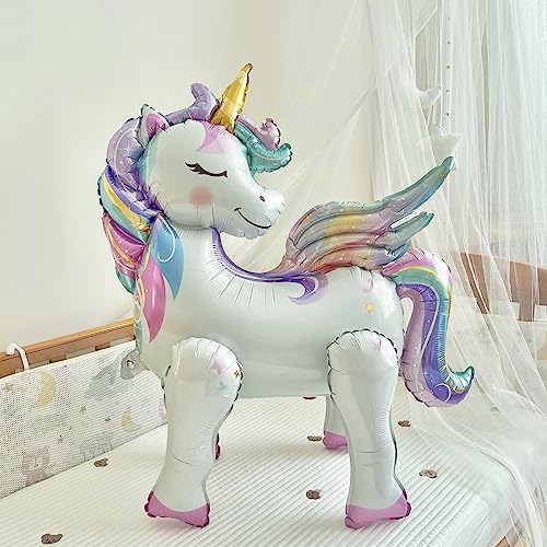 Self-Standing Unicorn Balloons for Birthday Decorations Rainbow Unicorn Party Supplies Unicorn Foil Balloon - 28 Inch, Pack of 2