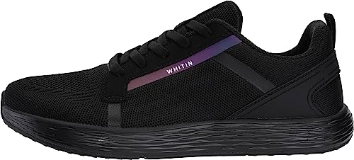 WHITIN Men's Wide Width Toe Box Road Running Shoes Zero Drop Size 9 Sports Knit Upper Breathable Zapatos para Male Rubber Cushioned Black 42