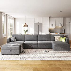 honbay 149'' modular sectional sofa u shaped modular couch with storage seats 7 pieces modular sofa deep seat modular sectional couch with wide chaise, light grey
