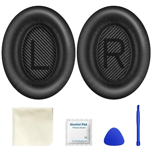 MOLOPPO Replacement Earpads Cushions for Bose QuietComfort 35 (QC35) & Quiet Comfort 35 II (QC35 ii) Headphones, Ear Pads with Softer Leather, Noise Isolation Foam, Added Thickness，Black