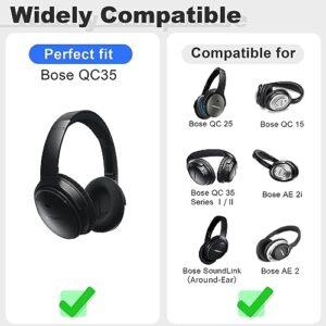 MOLOPPO Replacement Earpads Cushions for Bose QuietComfort 35 (QC35) & Quiet Comfort 35 II (QC35 ii) Headphones, Ear Pads with Softer Leather, Noise Isolation Foam, Added Thickness，Black
