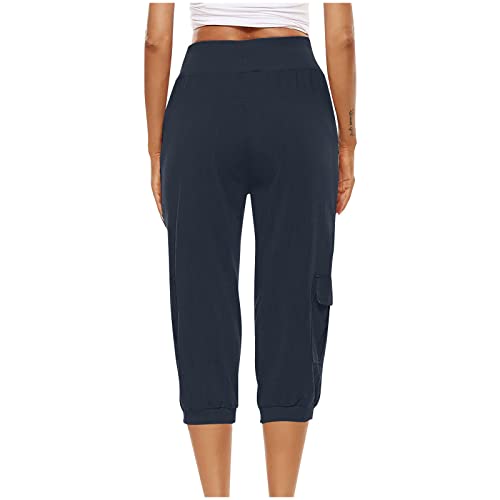 SMIDOW Linen Pants Women Capri Pants for Women Dressy Casual Drawstring Elastic High Waist Cotton Linen Trousers Active Running Sweatpants