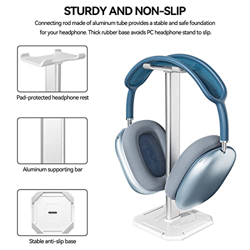 TuparGo Headphone Stand for Desk, Standing Computer Headset Holder,Aluminum Tube Connection and Easy to Assemble ,Suitable for All Over-Ear Headphone (White, Single)