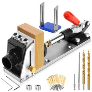pocket hole jig kit, stable pocket screw jig, precise 15° pocket hole dowel drill guide drill jig for angled holes, joint angle tool carpentry locator, hole screw clamp system for woodworking