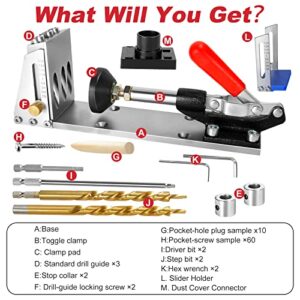 Pocket Hole Jig Kit, Stable Pocket Screw Jig, Precise 15° Pocket Hole Dowel Drill Guide Drill Jig for Angled Holes, Joint Angle Tool Carpentry Locator, Hole Screw Clamp System for Woodworking