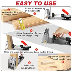 Pocket Hole Jig Kit, Stable Pocket Screw Jig, Precise 15° Pocket Hole Dowel Drill Guide Drill Jig for Angled Holes, Joint Angle Tool Carpentry Locator, Hole Screw Clamp System for Woodworking