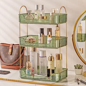 dingfeng makeup organizer for vanity, transparent storage tray for vanity skin care products. large capacity bathroom kitchen and other multi-functional counter storage bracket, green, 3 tier