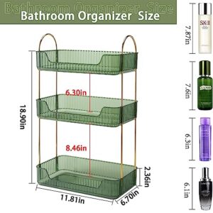 Dingfeng Makeup Organizer for Vanity, Transparent Storage Tray for Vanity Skin Care Products. Large Capacity Bathroom Kitchen and Other Multi-Functional Counter Storage Bracket, Green, 3 Tier
