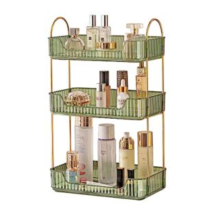 Dingfeng Makeup Organizer for Vanity, Transparent Storage Tray for Vanity Skin Care Products. Large Capacity Bathroom Kitchen and Other Multi-Functional Counter Storage Bracket, Green, 3 Tier