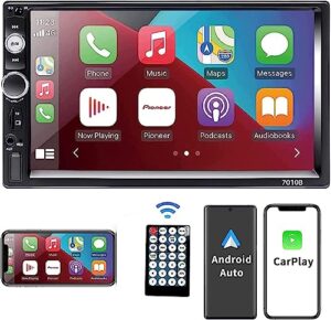 gxegauy double din car stereo, 7 inch stereo with bluetooth compatible apple carplay and android auto, audio receivers hd touchscreen,fm radio, usb/tf/aux port