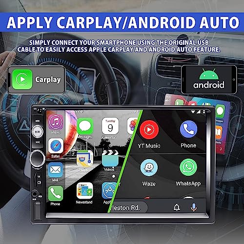 Gxegauy Double Din Car Stereo, 7 Inch Stereo with Bluetooth Compatible Apple Carplay and Android Auto, Audio Receivers HD Touchscreen,FM Radio, USB/TF/AUX Port