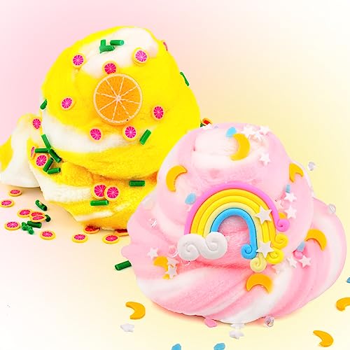 Cloud Slime Kit 5 Pack, with Ice Cream, Lemon, Rainbow, Panda, Mint Leaf Cute Charms, Soft and Mild, Stress Relief slimes Toy for Kids, Slime Party Favor for Girls and Boys