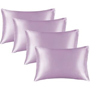 bedelite satin silk pillowcase for hair and skin, lavender pillow cases standard size set of 4 pack super soft pillow case with envelope closure (20x26 inches)