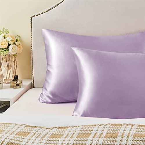 BEDELITE Satin Silk Pillowcase for Hair and Skin, Lavender Pillow Cases Standard Size Set of 4 Pack Super Soft Pillow Case with Envelope Closure (20x26 Inches)