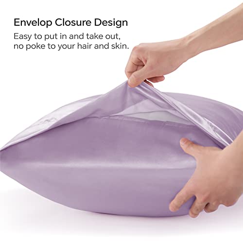 BEDELITE Satin Silk Pillowcase for Hair and Skin, Lavender Pillow Cases Standard Size Set of 4 Pack Super Soft Pillow Case with Envelope Closure (20x26 Inches)