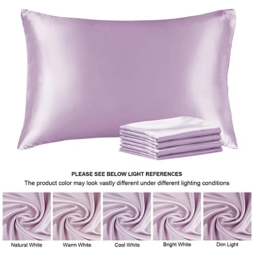 BEDELITE Satin Silk Pillowcase for Hair and Skin, Lavender Pillow Cases Standard Size Set of 4 Pack Super Soft Pillow Case with Envelope Closure (20x26 Inches)