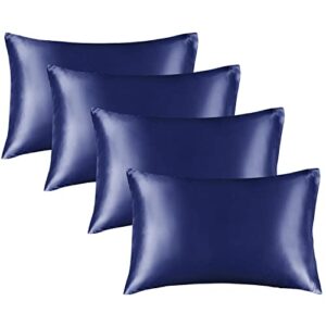 bedelite satin silk pillowcase for hair and skin, navy pillow cases standard size set of 4 pack super soft pillow case with envelope closure (20x26 inches)