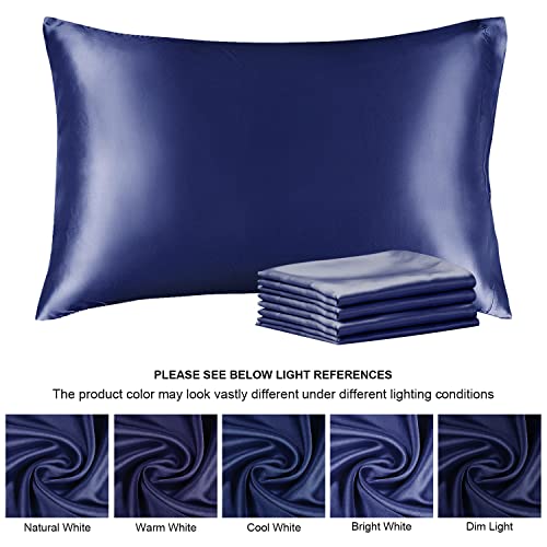 BEDELITE Satin Silk Pillowcase for Hair and Skin, Navy Pillow Cases Standard Size Set of 4 Pack Super Soft Pillow Case with Envelope Closure (20x26 Inches)