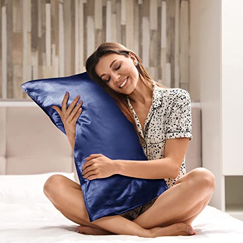 BEDELITE Satin Silk Pillowcase for Hair and Skin, Navy Pillow Cases Standard Size Set of 4 Pack Super Soft Pillow Case with Envelope Closure (20x26 Inches)