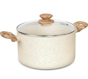 michelangelo nonstick stock pot, 6 quart cooking pot with lid, induction soup pot white granite, non stick pot with stay-cool handle, 6 quart pot for cooking