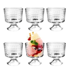 glass dessert bowls, footed trifle bowls crystal glass ice cream cups for ice cream, sundaes, parfait, milkshakes, fruits, pudding, snack, cereal, nuts, (10 oz, 6 pcs)
