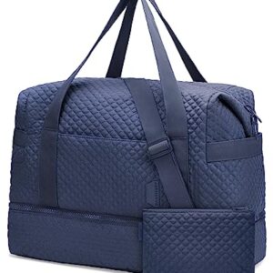 Weekender Bags for Women, BAGSMART 2 Pcs 37L Large Travel Duffle Bag with Shoe Compartment and Wet Pocket for Travel Essentials, Gym Bag Overnight Hospital Bag for Labor and Delivery(Navy Blue)