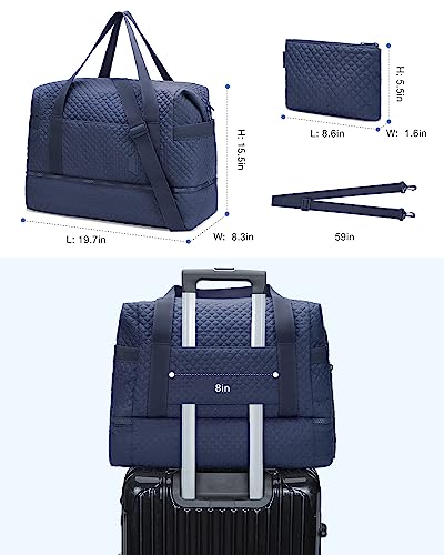 Weekender Bags for Women, BAGSMART 2 Pcs 37L Large Travel Duffle Bag with Shoe Compartment and Wet Pocket for Travel Essentials, Gym Bag Overnight Hospital Bag for Labor and Delivery(Navy Blue)