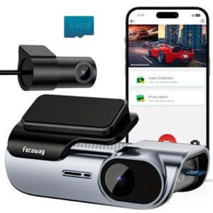dash cam front and rear, 4k / 1080p hd dual dash camera for cars with free 64gb tf card, 5ghz wifi, super night vision, supercapacitor, 160° wide angle, 24h parking mode, app control, type c port