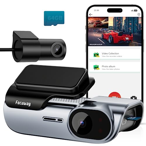 Dash Cam Front and Rear, 4K / 1080P HD Dual Dash Camera for Cars with Free 64GB TF Card, 5GHz WiFi, Super Night Vision, Supercapacitor, 160° Wide Angle, 24H Parking Mode, App Control, Type C Port