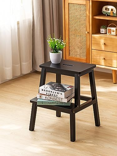 kailebao 20 inch Kitchen Step Stool Standing Tower for Kitchen Counter Solid Wood Step Office Solid Wood Step Stool for Adult Black