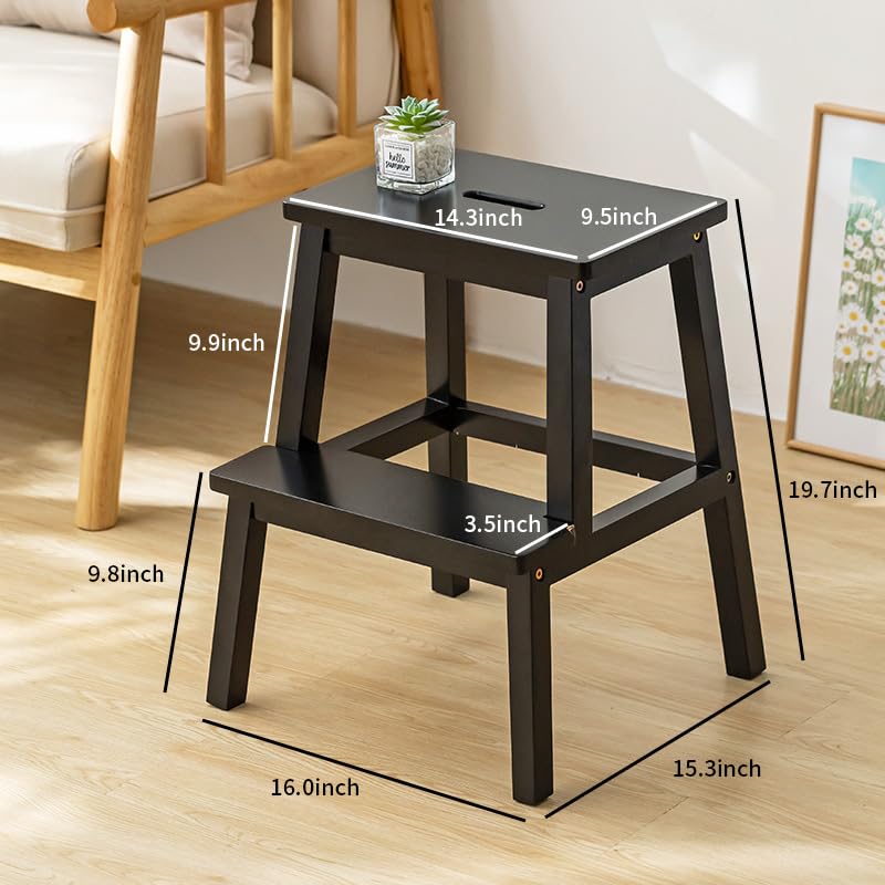 kailebao 20 inch Kitchen Step Stool Standing Tower for Kitchen Counter Solid Wood Step Office Solid Wood Step Stool for Adult Black