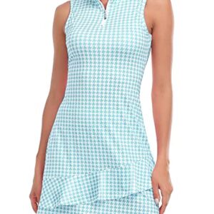 Viracy Tennis Dress for Women Golf Outfits Sleeveless Stand Collar Short Dresses with Pockets Zip Up Moisture Wicking for Workout Athletic Blue Houndstooth-M