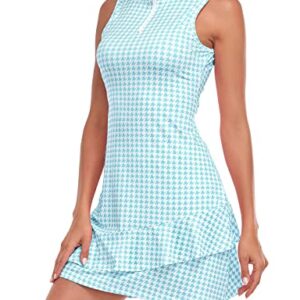 Viracy Tennis Dress for Women Golf Outfits Sleeveless Stand Collar Short Dresses with Pockets Zip Up Moisture Wicking for Workout Athletic Blue Houndstooth-M